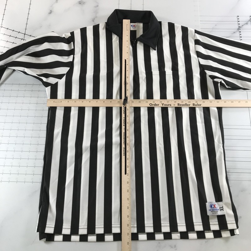 Vintage Cliff Keen Athletic Shirt Mens XL Black White Striped 1/4 Zip Referee gallery