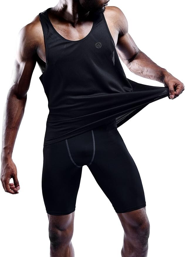 NELEUS Men's 3 Pack Dry Fit Y-Back Muscle Tank Top (Black, Blue, Navy) XS gallery