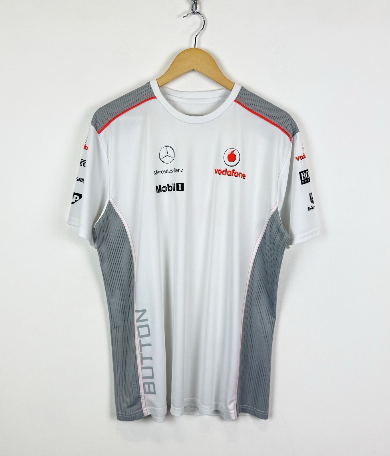 Vodafone Mercedes Benz Formula 1 Racing Button Team F1 Top White T-Shirt Jersey gallery