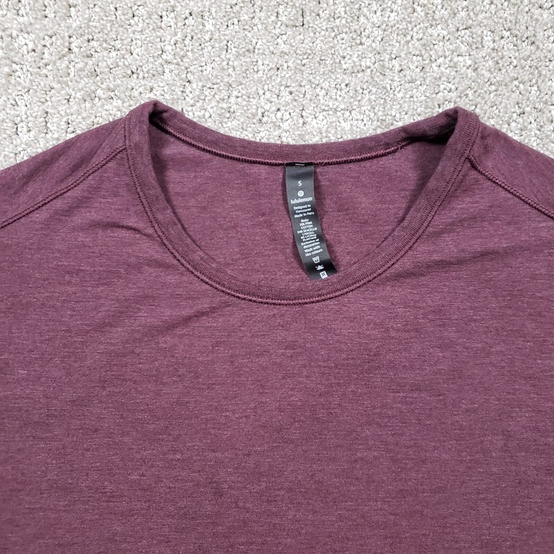 LULULEMON Shirt Mens Small 5 Year Basic Tee Long Sleeve Red Heathered Dark Plum gallery