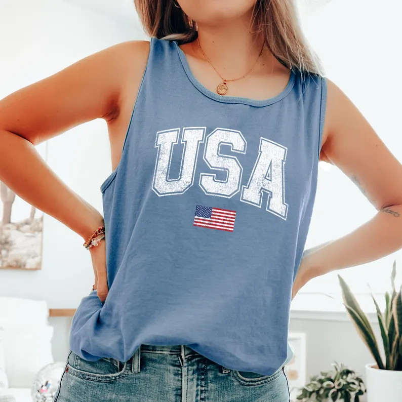 Vintage USA Flag Fourth of July Patriotic Tank Top gallery