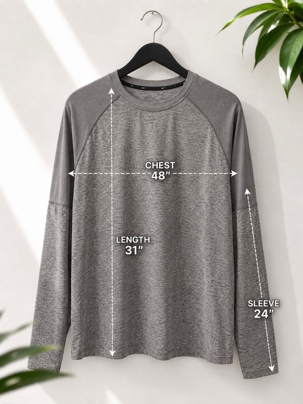 SIZE L- NIKE MEN'S HEATHER GRAY RAGLAN LONG SLEEVE PERFORMANCE T-SHIRT gallery