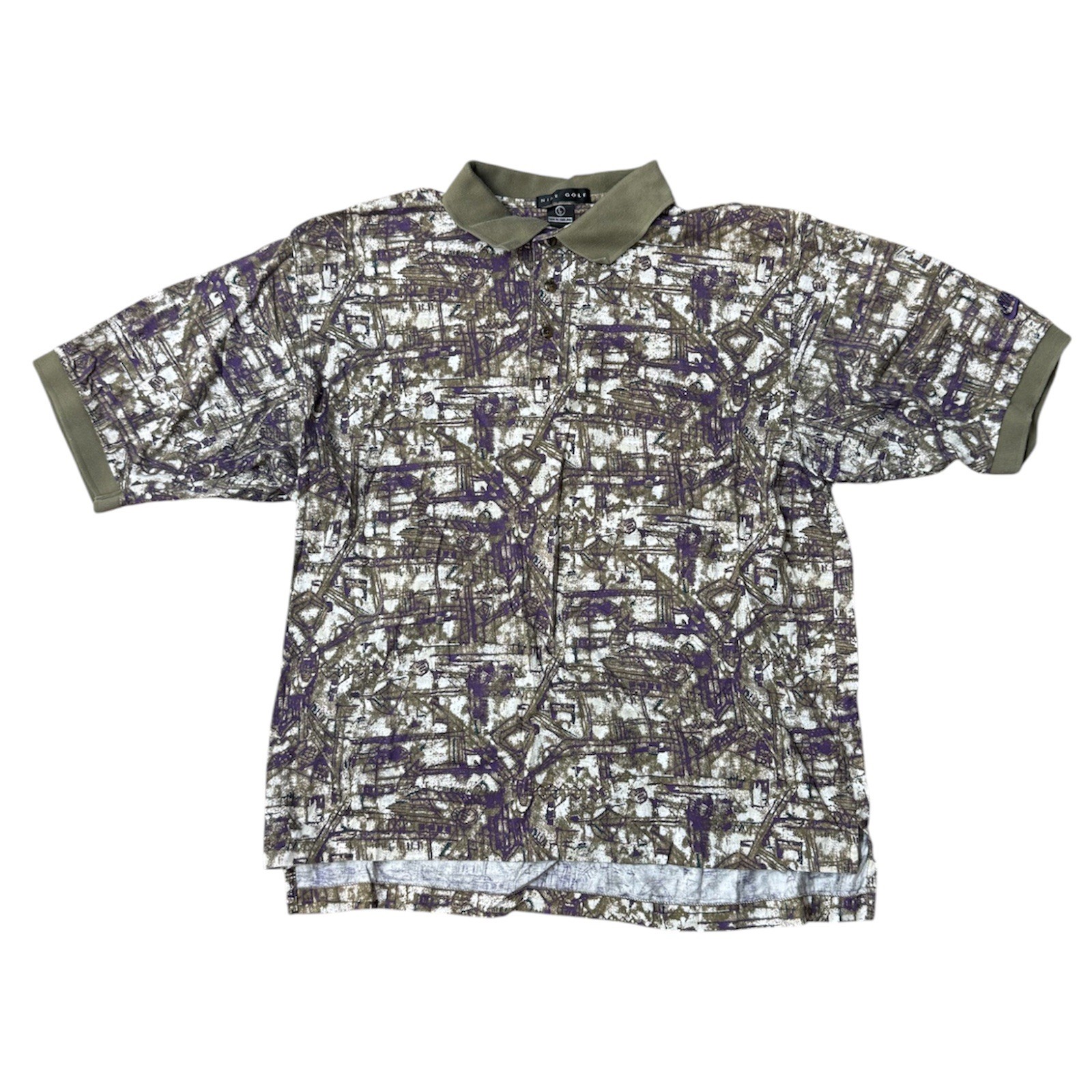 Vintage 80s Nike Golf Polo Shirt Mens L Geometric Abstract Print Preppy Rare gallery