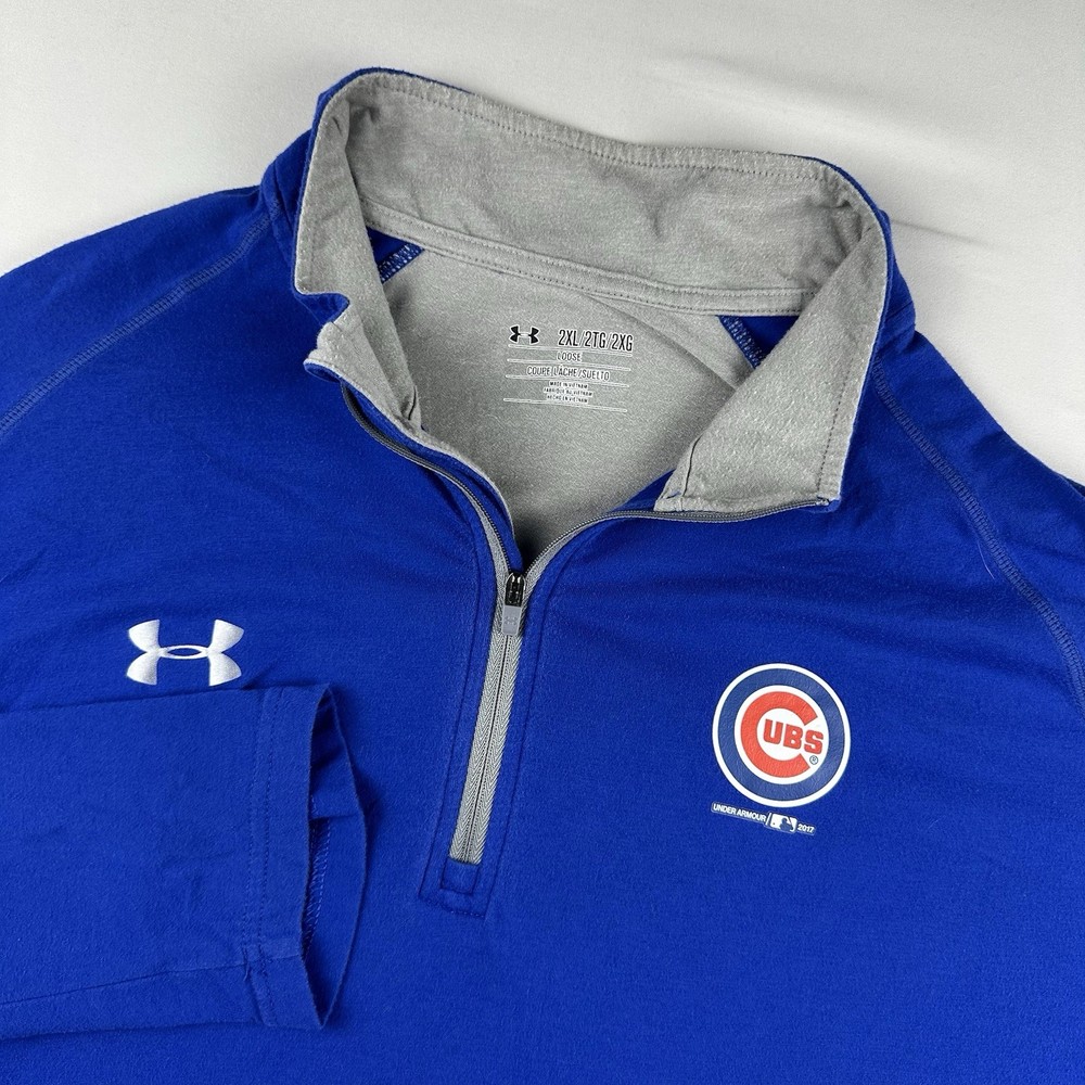 Under Armour Quarter Zip Cubs 2017 Pullpver Logo Men's XXL Royal Blue Stretch