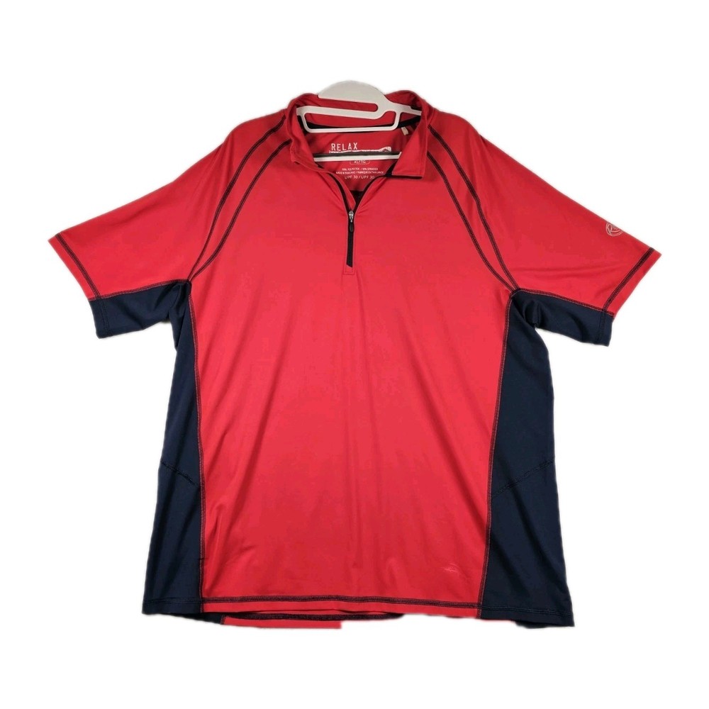 Tommy Bahama Relax UV Tech Quarter Zip Shirt Mens XL Red Short Sleeve UPF 30