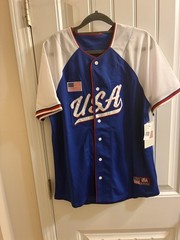 Men’s USA Patriotic Baseball Jersey Button Front Mesh Breathable Embroidered XL
