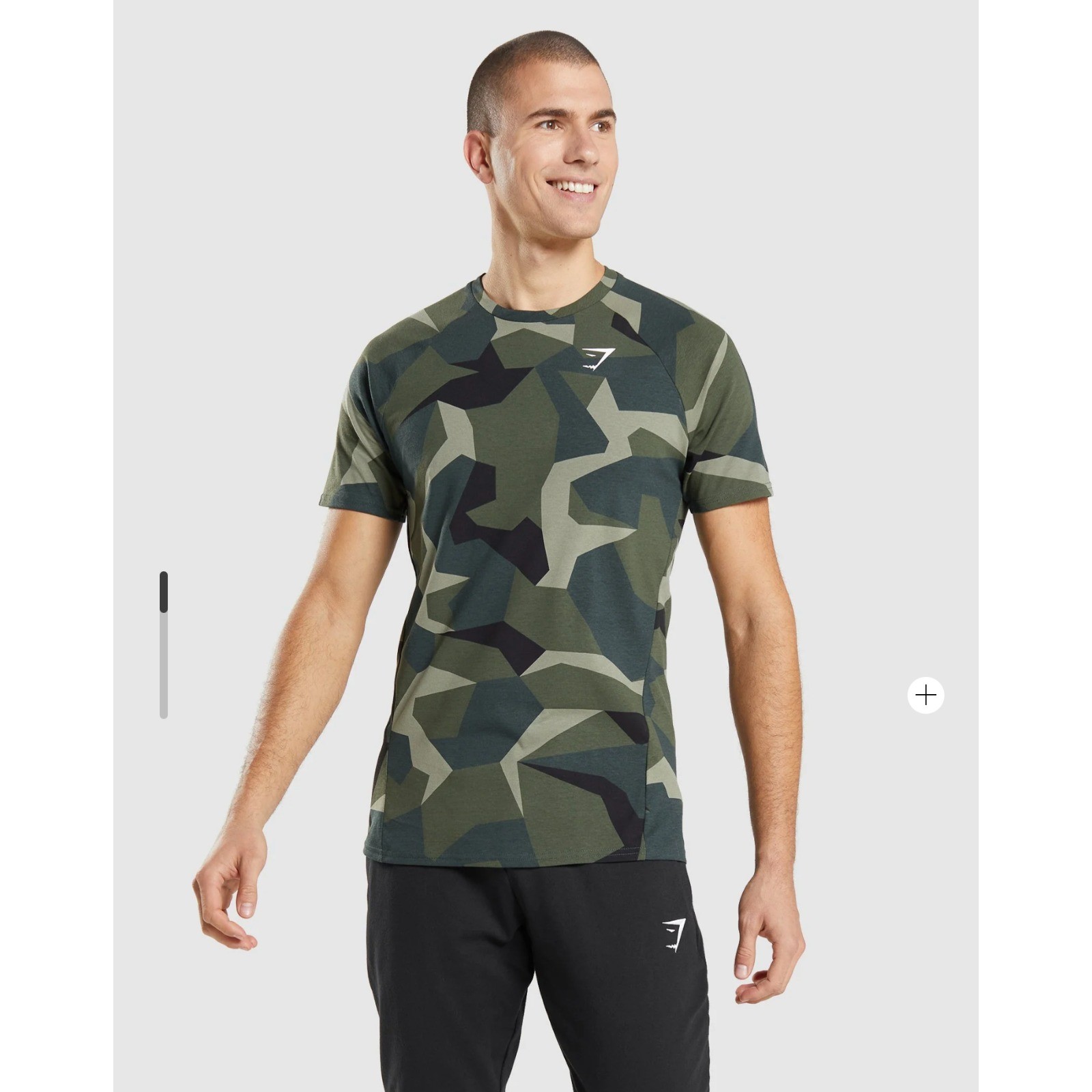 Gymshark Performance T-Shirt Small Green Geometric Camo Raglan Gym Workout A1A3H gallery