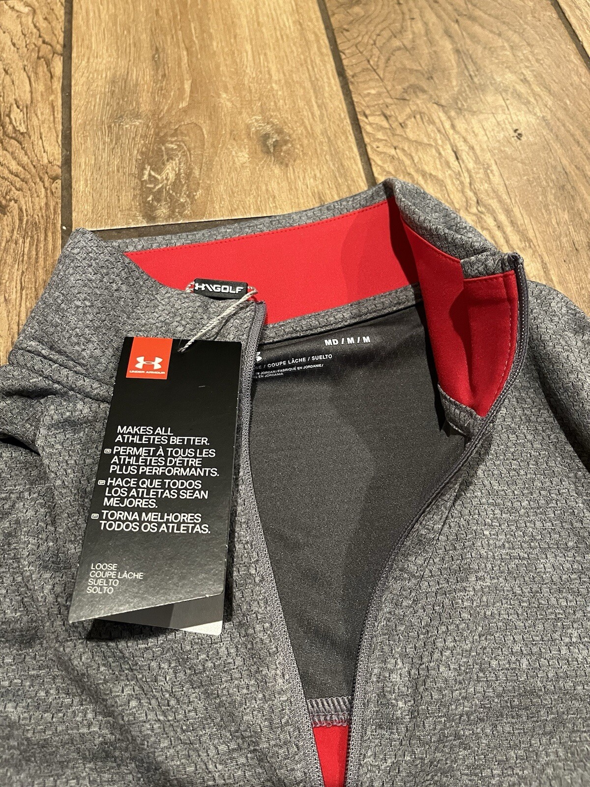 NWT Medium Under Armour 1/4 Zip Golf Pullover Gray And Red Men gallery