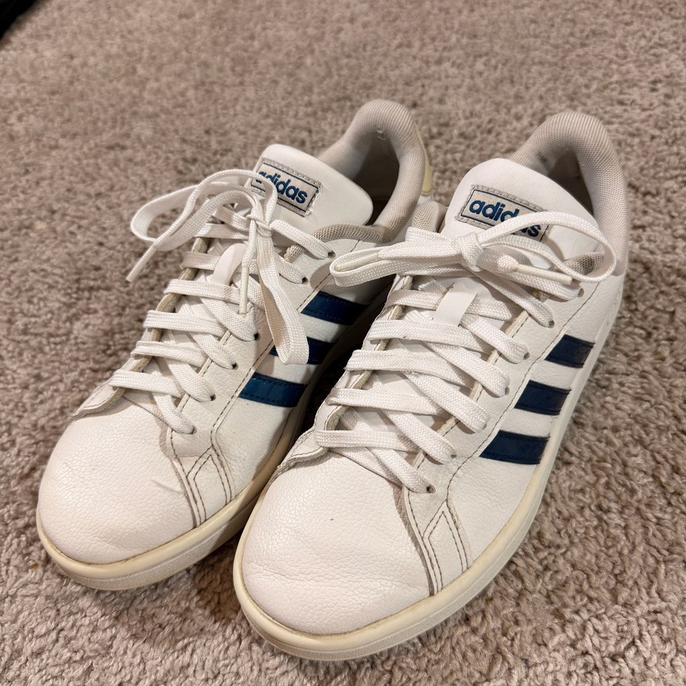 Adidas Grand Court White Blue Stripe Casual Sneakers Womens Size 7.5 EUC
