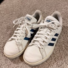 Adidas Grand Court White Blue Stripe Casual Sneakers Womens Size 7.5 EUC