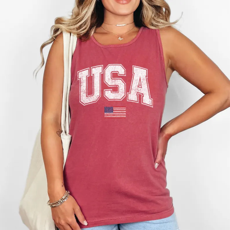 Vintage USA Flag Fourth of July Patriotic Tank Top gallery