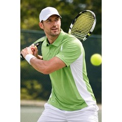 Karbon Men’s Moisture Wicking Athletic Pinstripe Polo – Green and White – Size