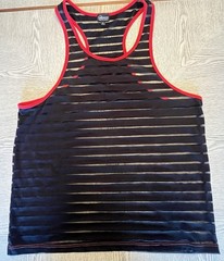 Mission Black & Red Striped Stretch Mesh Tank Top See Thru Sz L Sexy