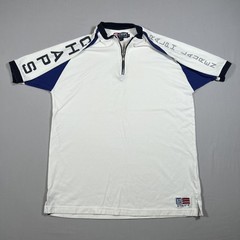 Chaps Ralph Lauren Athlete Shirt 1/4 Zip Spellout Sleeve M White Blue 90s Y2K