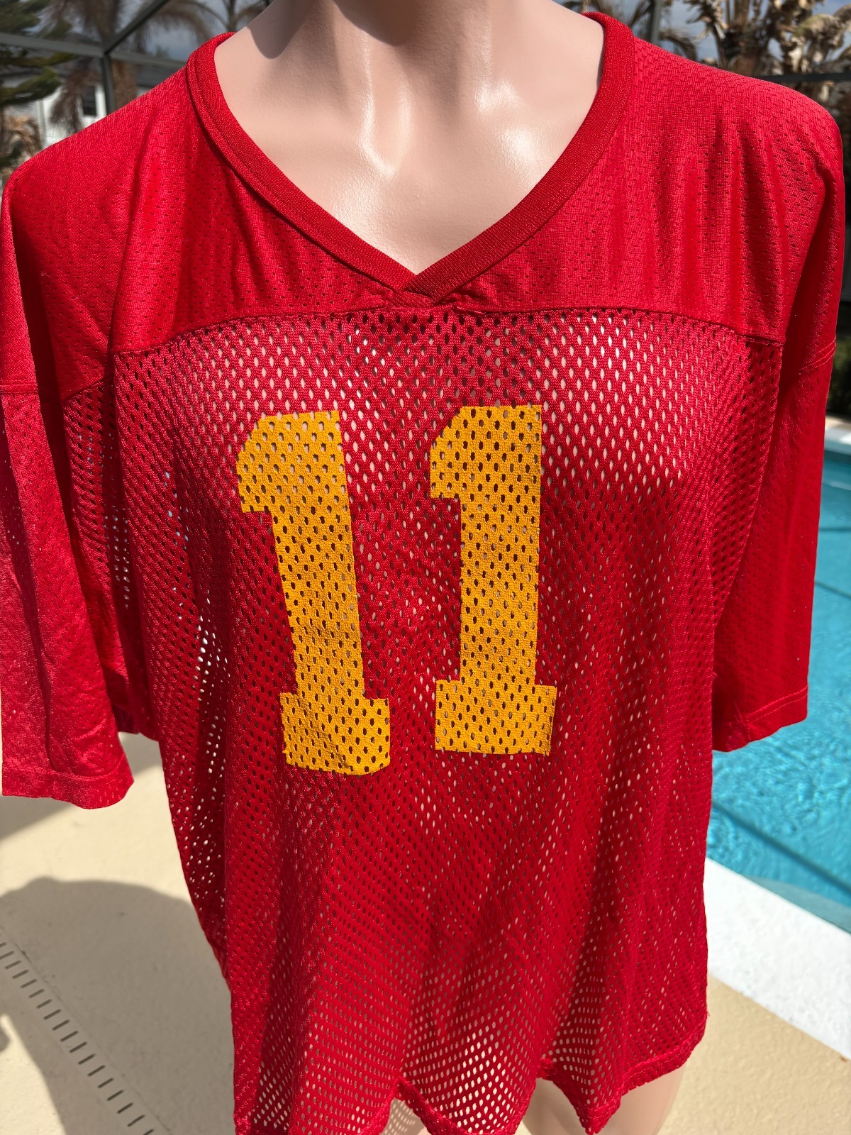Vintage Red Riddell Thouin #11 mesh Nylon Jersey Mens size XL gallery