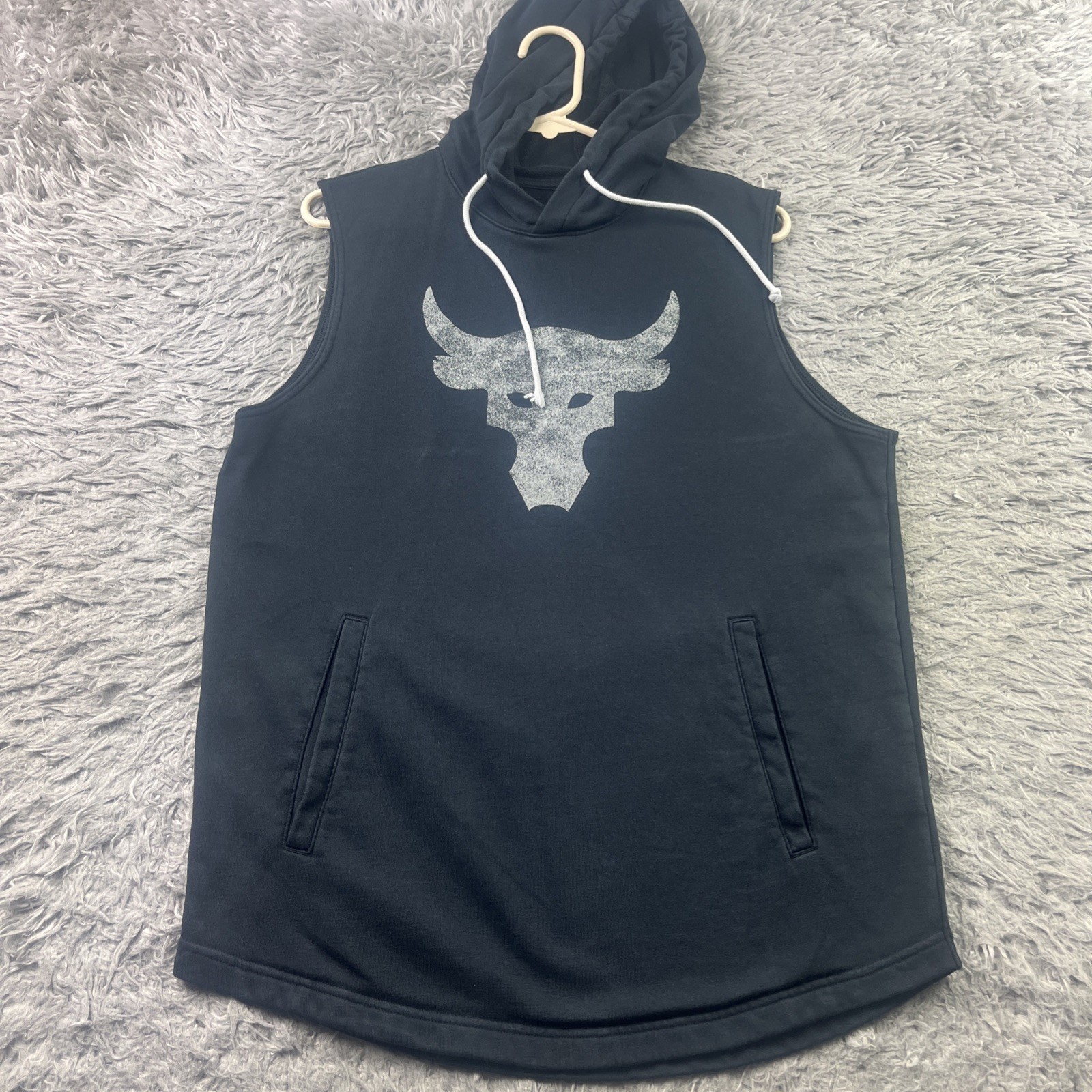 Under Armour Project Rock ColdGear Sleeveless Hoodie Medium Black Brahma Bull gallery