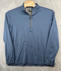 Straight Down 1/4 Zip Long Sleeve Shirt Peformance Blue Striped Men’s Size 2XL
