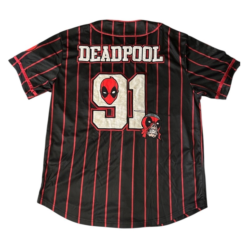 Marvel Disney Team Deadpool Black And Red Embroidered Jersey Men's Size Medium gallery