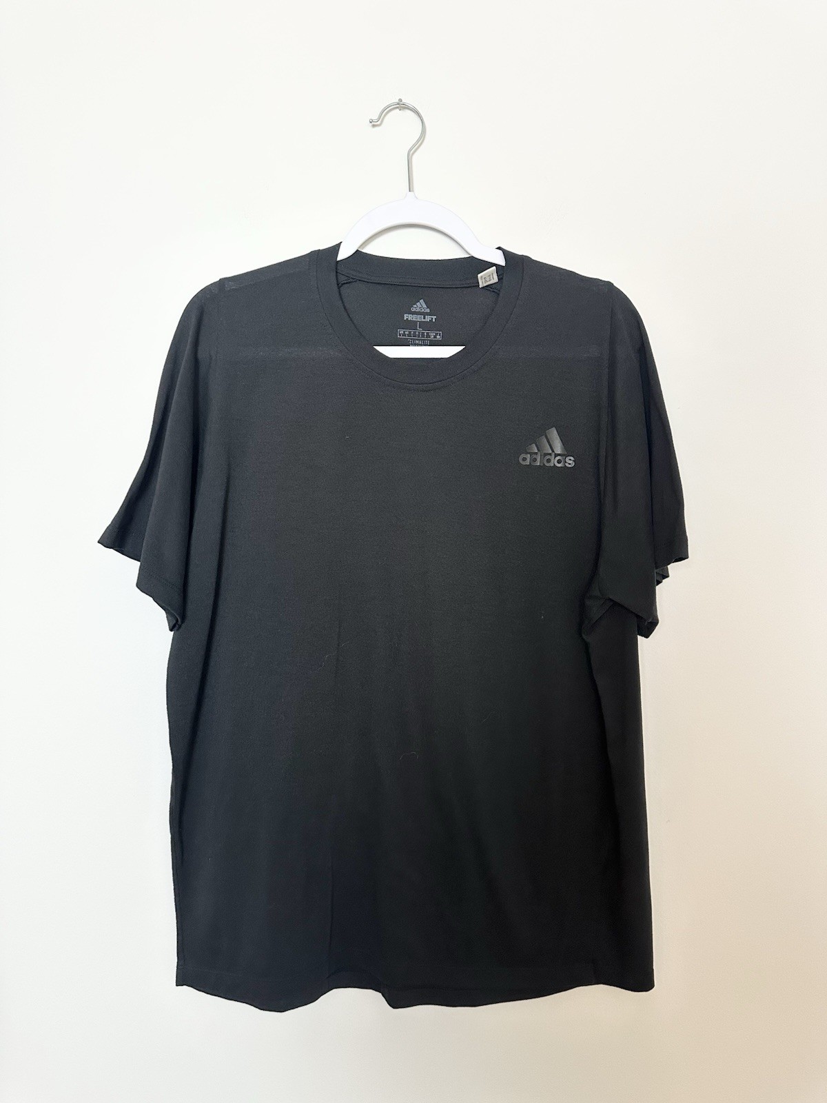 Adidas Freelift Mens Athletic Logo Shirt Size L Black Crew Neck Short Sleeves gallery