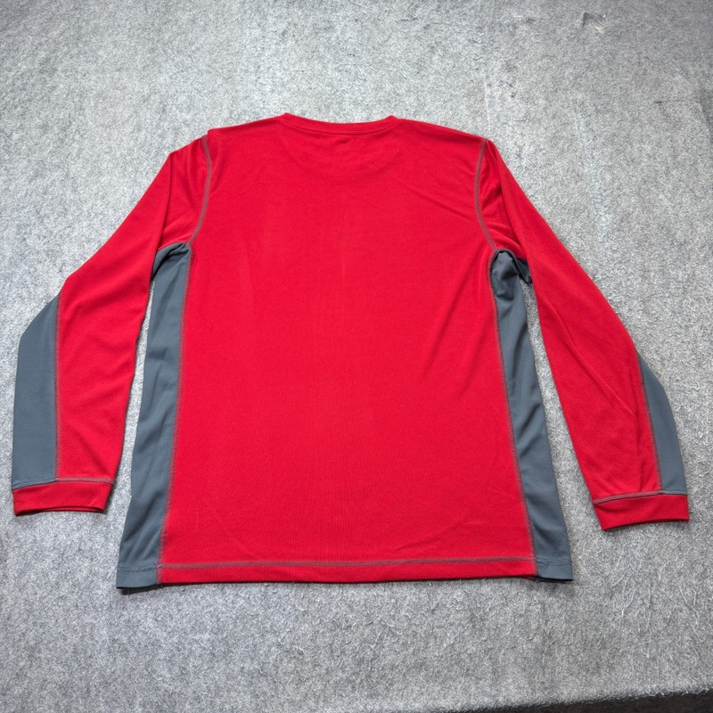 ALO Yoga Shirt Men XL Red Gray Long Sleeve Colorblock Crew Neck CoolFit gallery