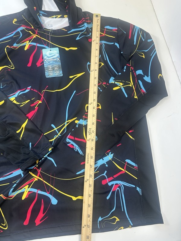 Surflife Top Men’s Size Large Black Neon Night Print Hood Lightweight SPF 50 NWT gallery