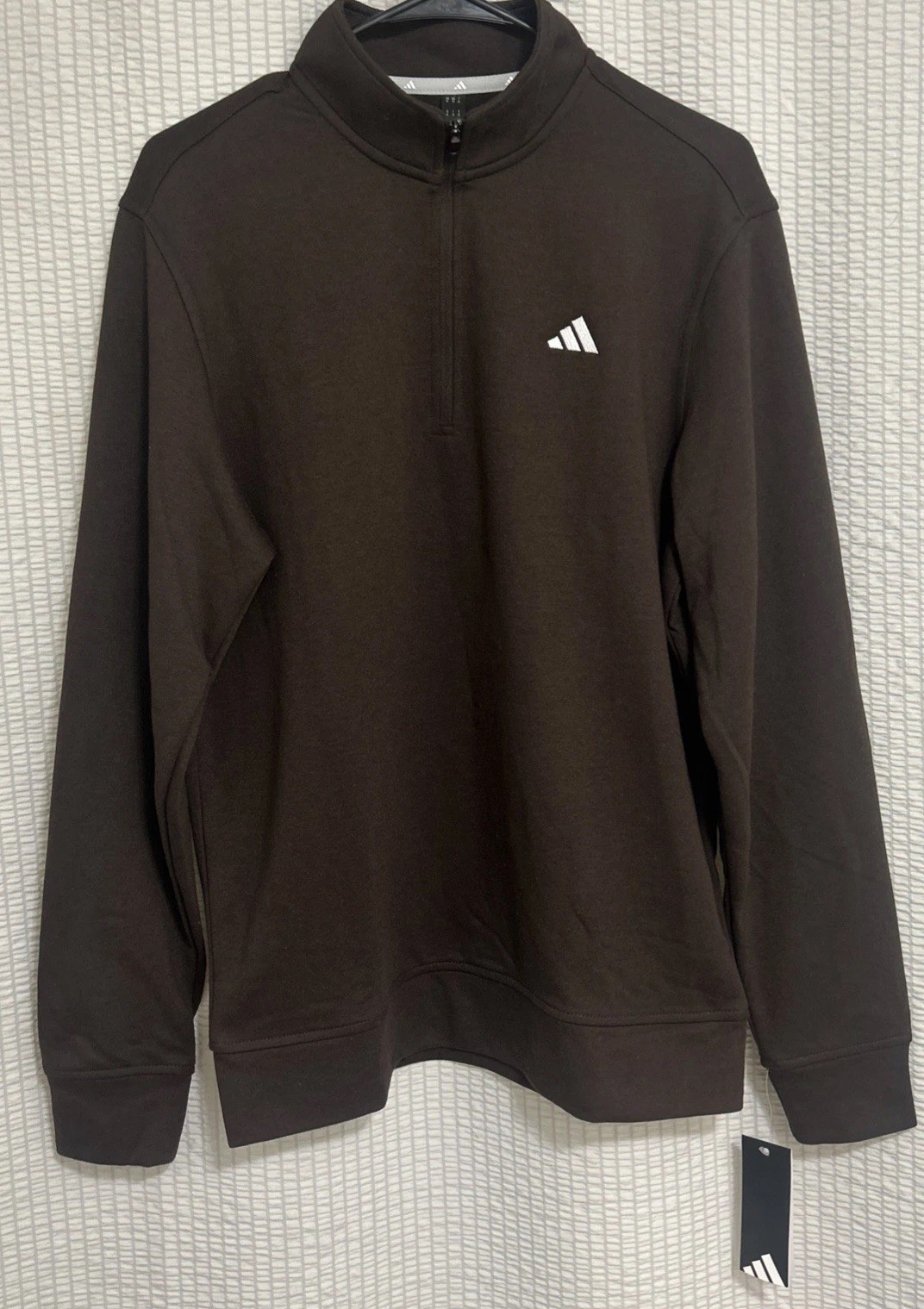 Adidas Men's Go To 1/4 Zip Pullover Medium Dark Brown White Logo ADVR0955 NWT! gallery