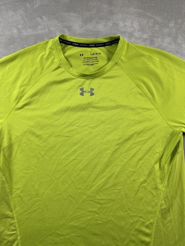 Mens Large Under Armour Neon Qualifier Tee Crew T Shirt Outdoors Stretchy Active gallery