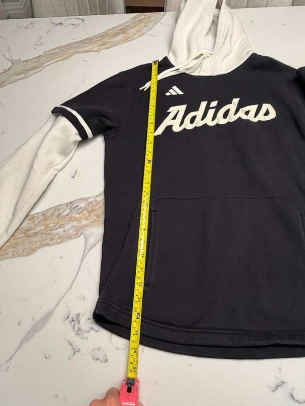 Adidas Script Logo Layered Double Sleeve Hoodie Black Cream Size S gallery