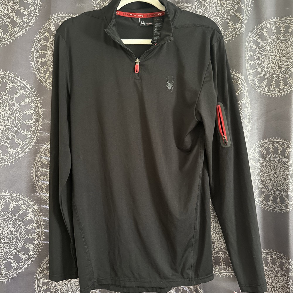 LMen's SPYDER 1/4 Zip Active Pullover Black Size Medium