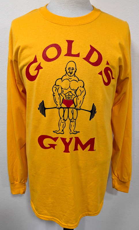 GOLD'S GYM Men's Logo T-Shirt Bodybuilding Weightlifting Gold/Red USA Size L * gallery