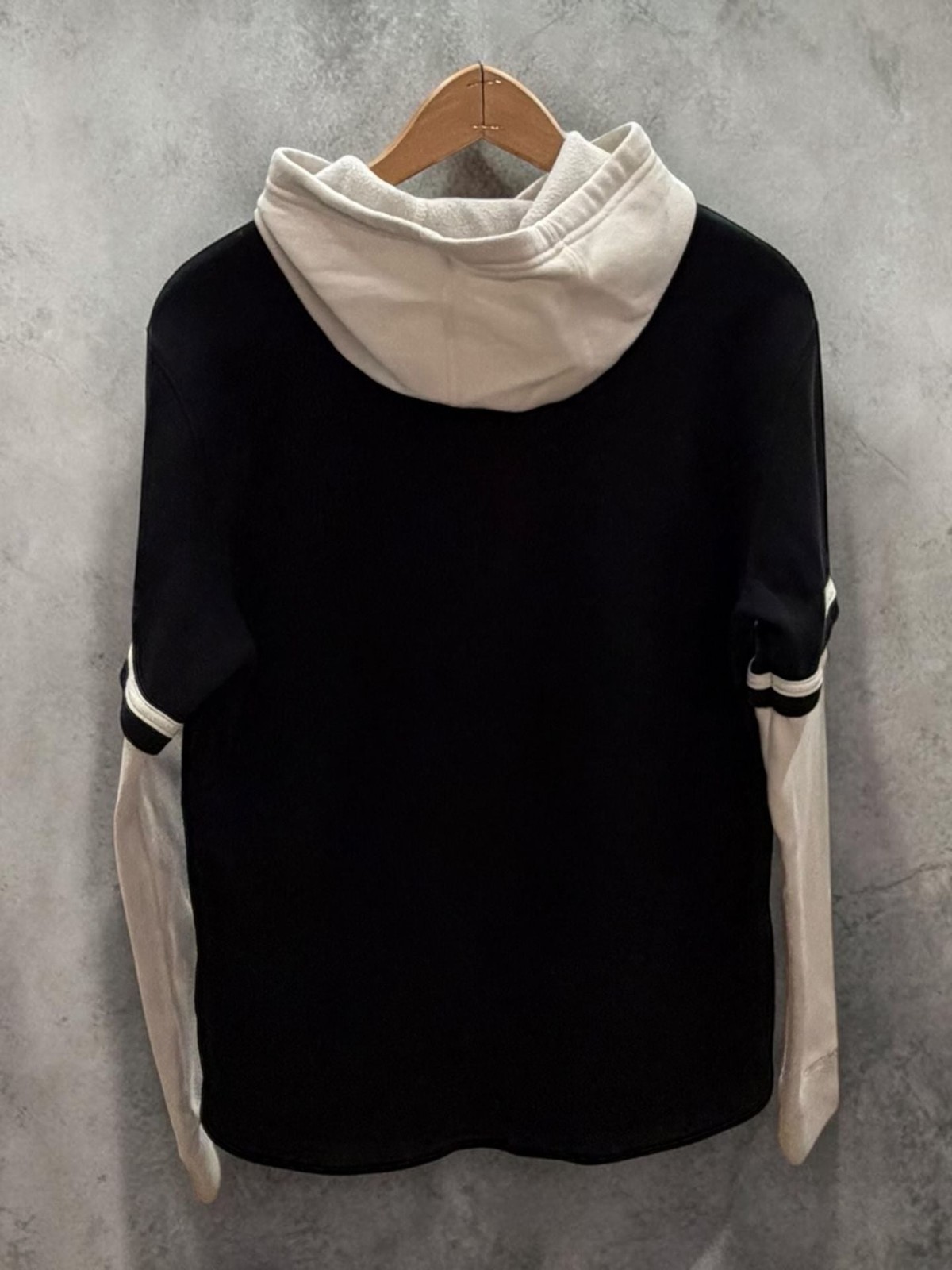 Adidas Script Logo Layered Double Sleeve Hoodie Black Cream Size S gallery