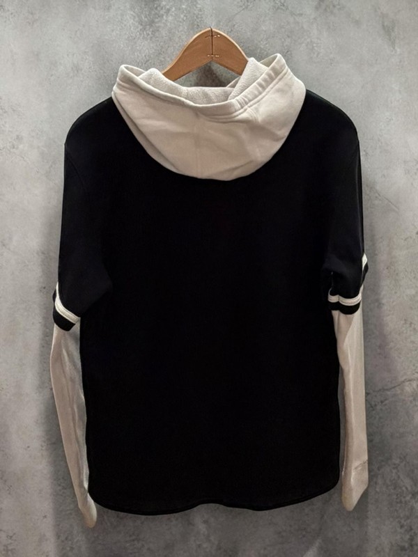 Adidas Script Logo Layered Double Sleeve Hoodie Black Cream Size S gallery