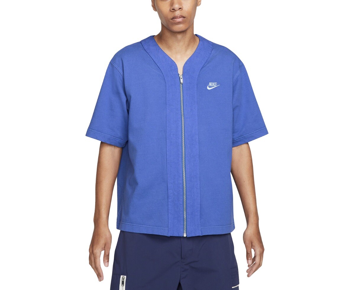 Nike French Terry Short Sleeve Full Zip Shirt Marina Blue Size Small DM6899-407 gallery
