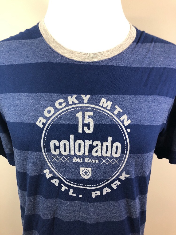 Rocky Mountain Colorado Striped Short Sleeve Graphic Souvenir T Shirt Large L gallery