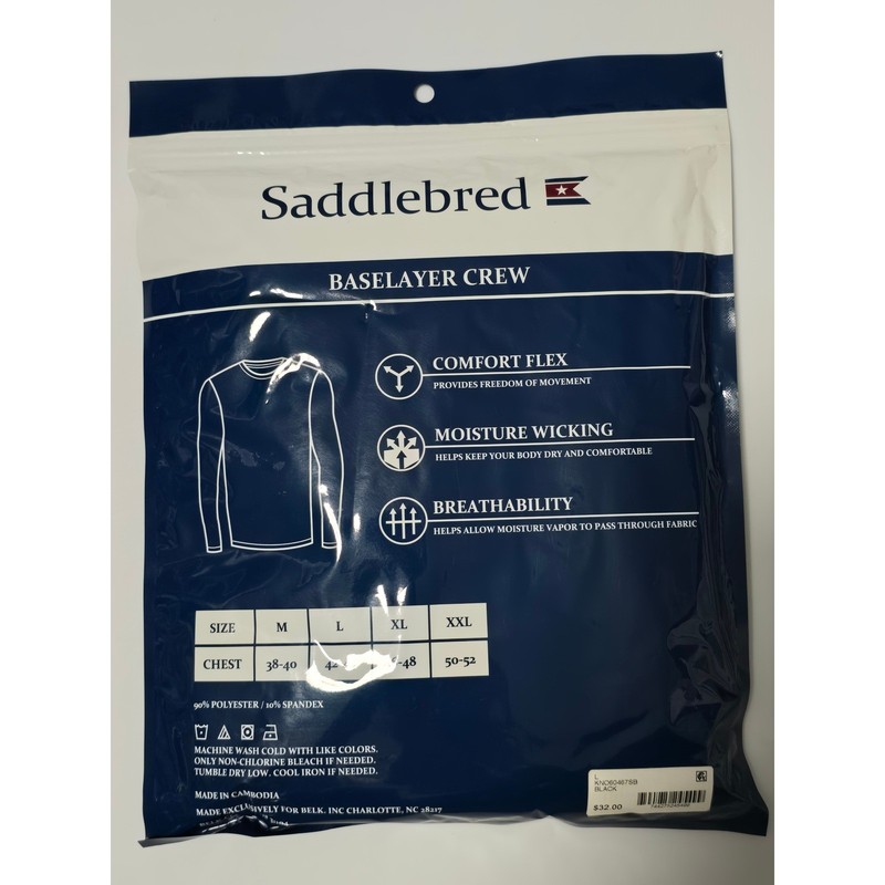 Saddlebred Men Baselayer Crew Neck Long Sleeve Comfort Flex Black Top SZ L (N) gallery