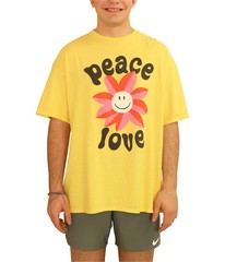 Junk Food Mens Peace Love Flower Graphic T-Shirt, yellow, XL