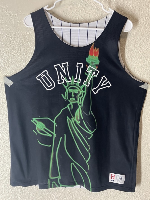 HUF Unity Reversible Basketball Jersey Men’s Size M Black White Pinstripe Mesh gallery