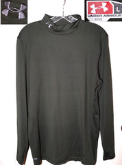 Under Armour Cold Gear Mock Shirt Olive Base Layer Top Shirt Men Fitted sz L