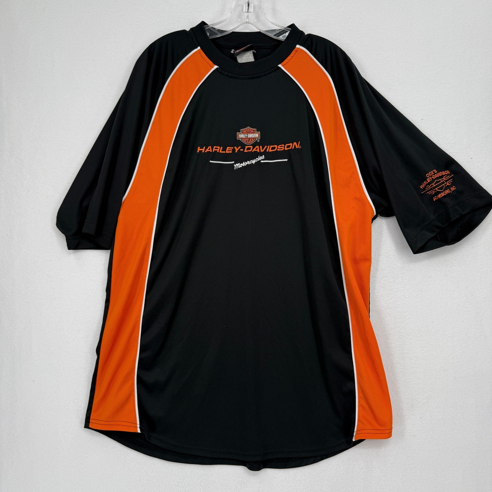 Harley-Davidson Y2K Performance Shirt Mens XL Black Orange Jersey Embroidered gallery