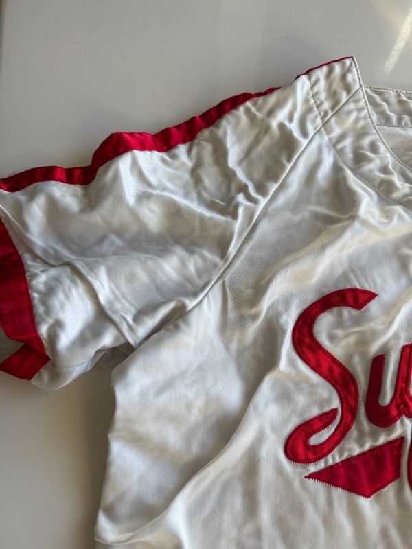 Supreme 1 (One) Satin Jersey Button Up Baseball Black RARE Size XXL WHITE 2XL gallery