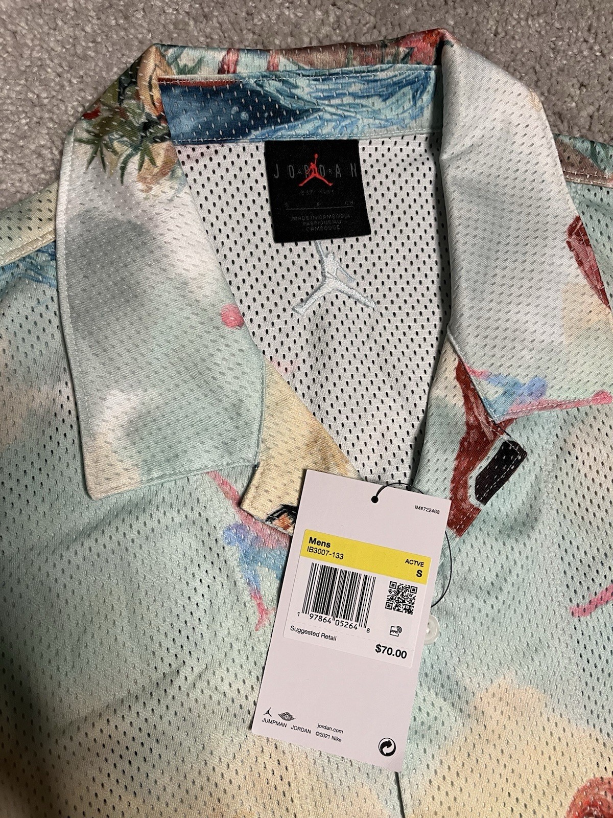 Jordan Nike Camp Top Shirt Button Front Essentials Tropical Print IB3007 Men's S gallery