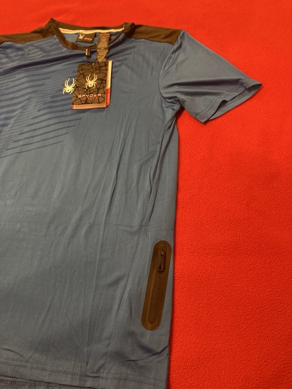 Spyder Active Shirt Men's Size Small Blue With Pocket Short Sleeve Performance gallery