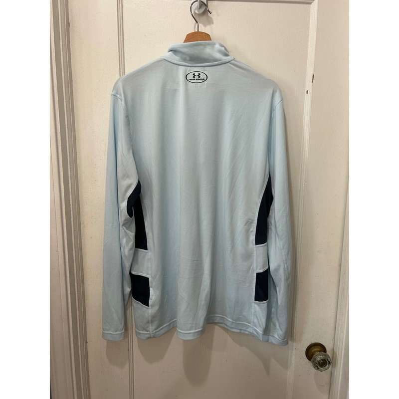 Under Armour HeatGear Mens XL 1/4 Zip Fishing Pullover Light Blue Fish Hook Logo gallery
