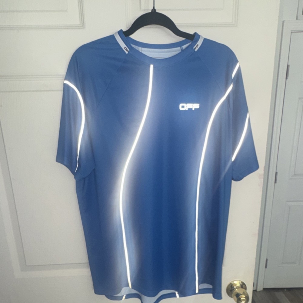 Off-White OFF ACTIVE Men's Blue Reflective Lightweight T-Shirt L Pullover