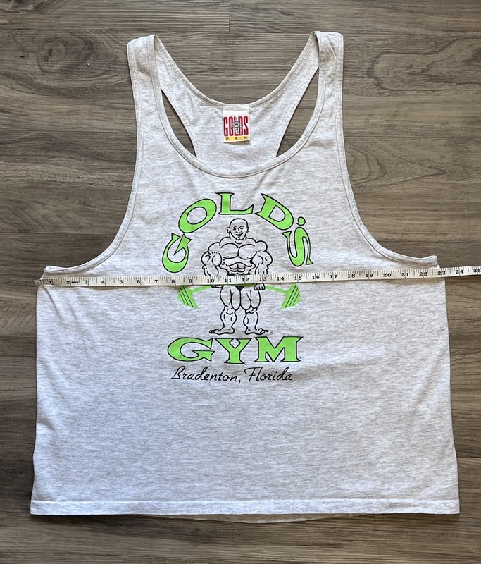 Vtg 90s Gold’s Gym Bradenton FL Tank Top SINGLE STITCH 100% Cotton Grey Green XL gallery