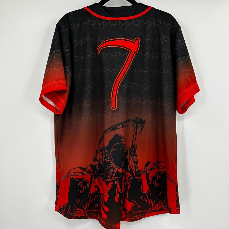 Let Us Rage MYR Grim Reaper Baseball Jersey Mens XL Black Red Scythe Graphic gallery