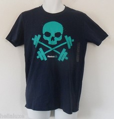 Reebok BARBELL SKULL TEE one Running Cross Training Gym fit Shirt Men sz Lrg nwt