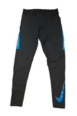 Nike DriFit Black & Cool Blue Reflective Running Compression Tights Medium READ