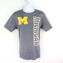 Proedge Athletic Shirt University of Michigan Mens L Gray Striped Short Sleeves