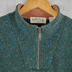 ORVIS Large Wool/Nylon Flecked Chunky Knit 1/4 Zip Mens Pocketed Sweater h20 Res